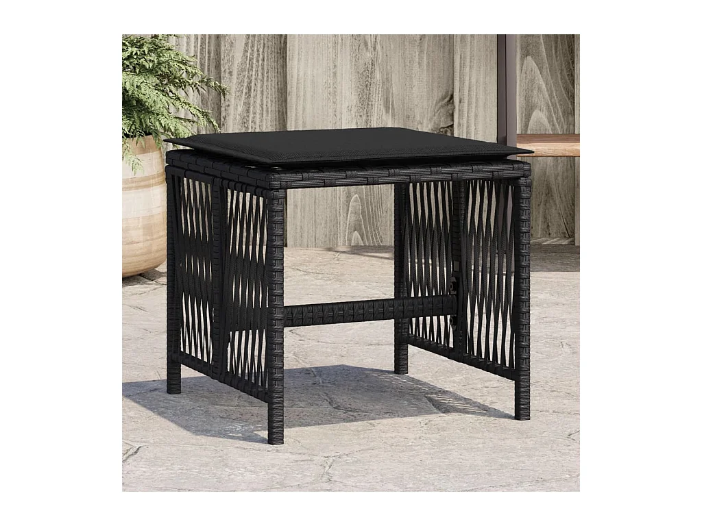 Set di 4 sgabelli e cuscini da giardino in rattan nero 41x41x36 cm