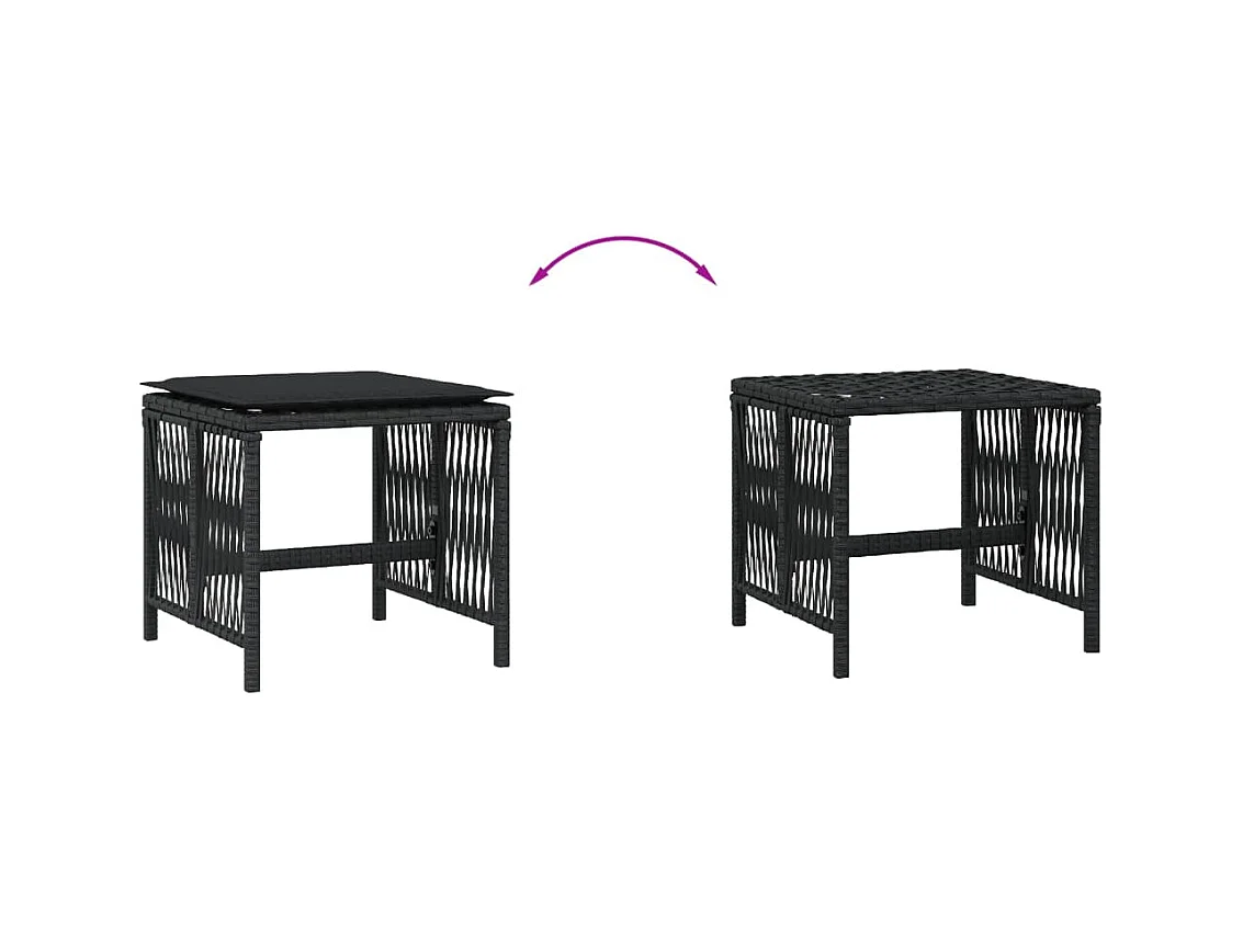 Tabourets de jardin et coussins lot de 4 noir 41x41x36 cm rotin