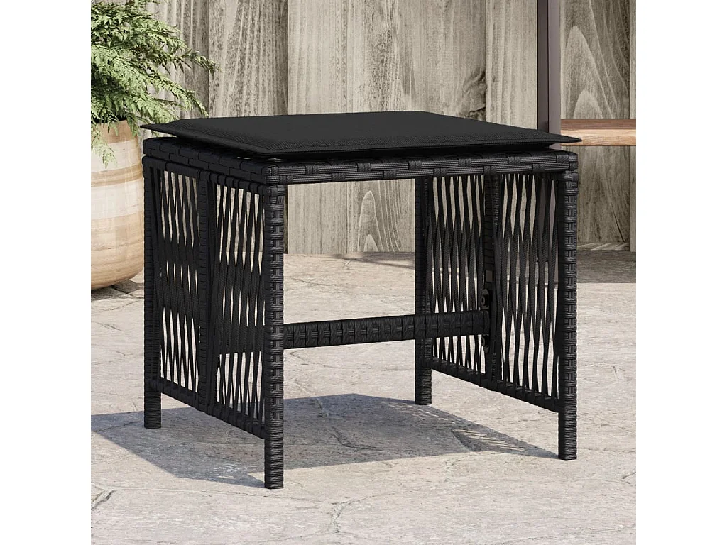 Tabourets de jardin et coussins lot de 4 noir 41x41x36 cm rotin
