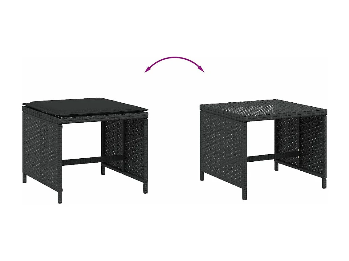 Gartenhocker und Kissen, 4er-Set, schwarz, 41 x 41 x 36 cm, Rattan