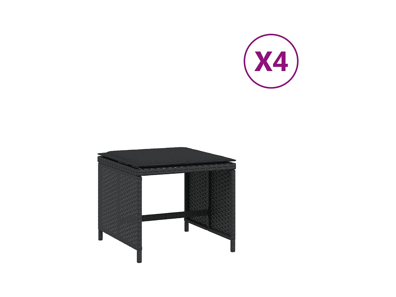 Tabourets de jardin et coussins lot de 4 noir 41x41x36 cm rotin