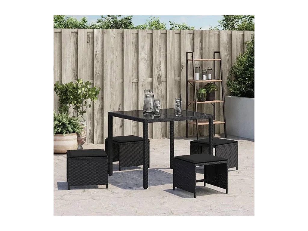 Tabourets de jardin et coussins lot de 4 noir 41x41x36 cm rotin