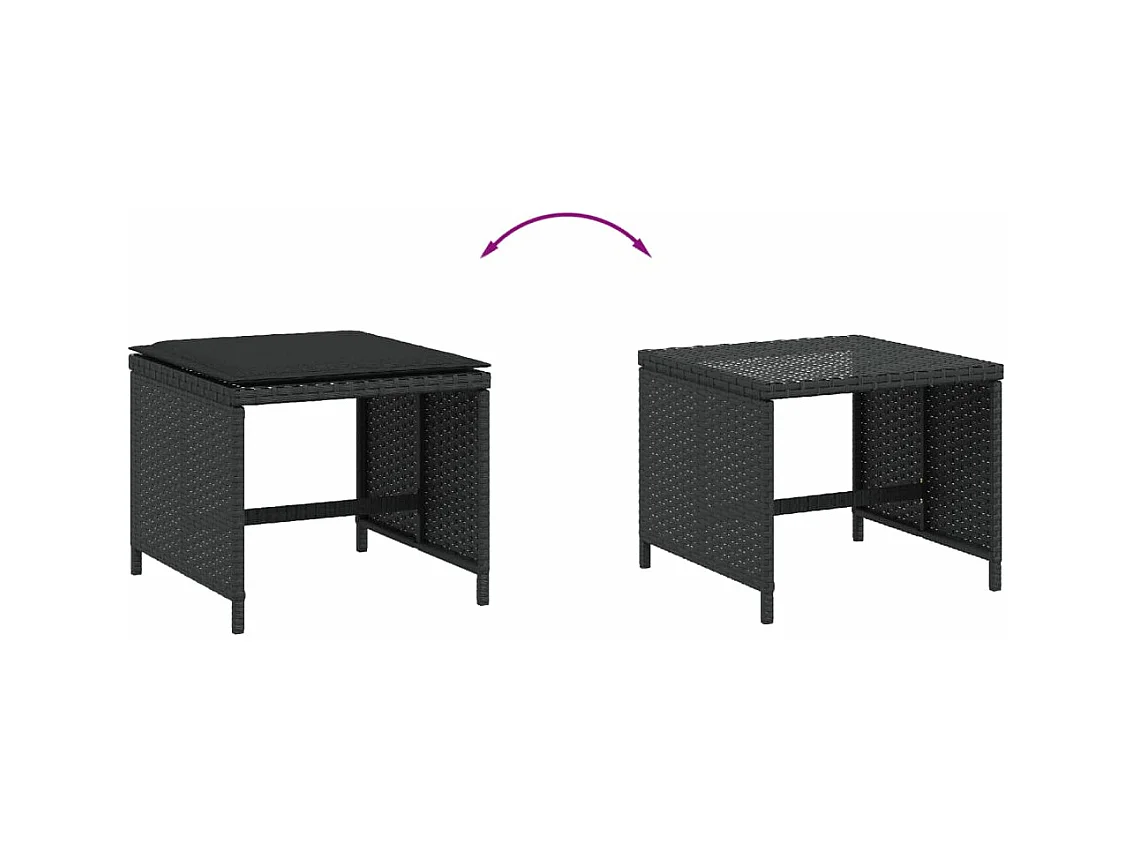 Tabourets de jardin et coussins lot de 4 noir 41x41x36 cm rotin