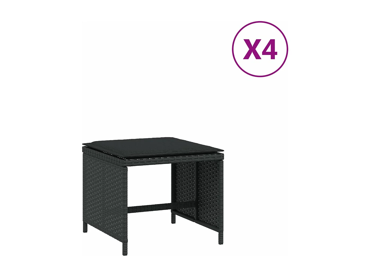 Set di 4 sgabelli e cuscini da giardino in rattan nero 41x41x36 cm
