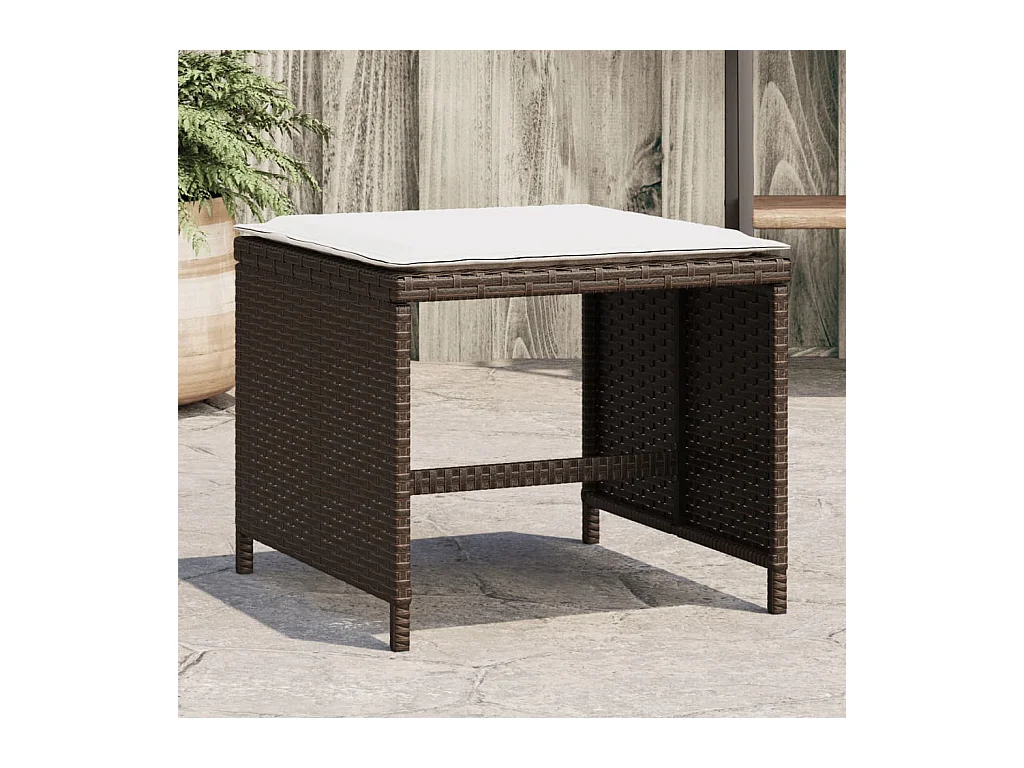 Sgabelli da giardino con cuscini 4 pezzi in rattan marrone 40x40x35 cm