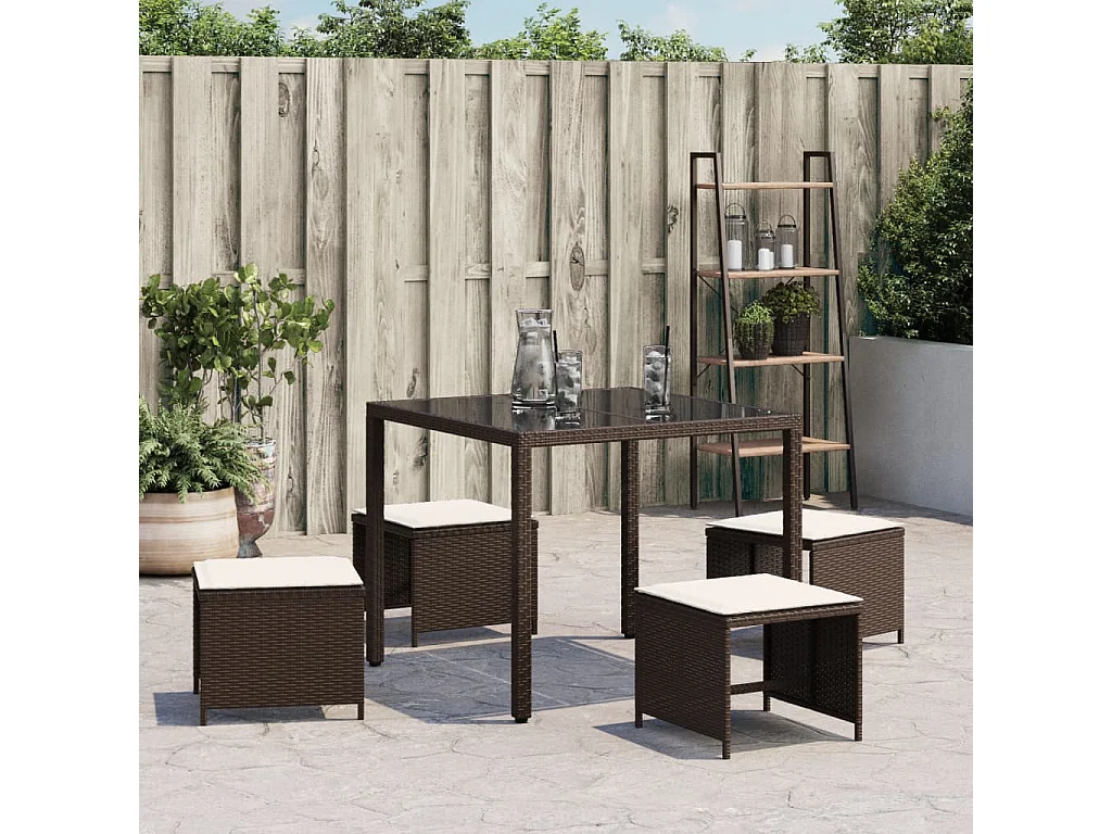 Taburetes de jardín con cojines 4ud ratán marrón 40x40x35 cm