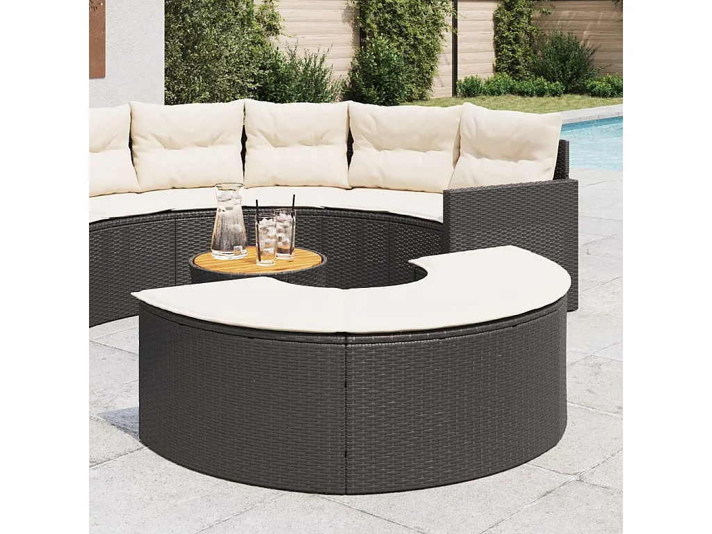 Taburete de jardín con cojín de resina trenzada negro