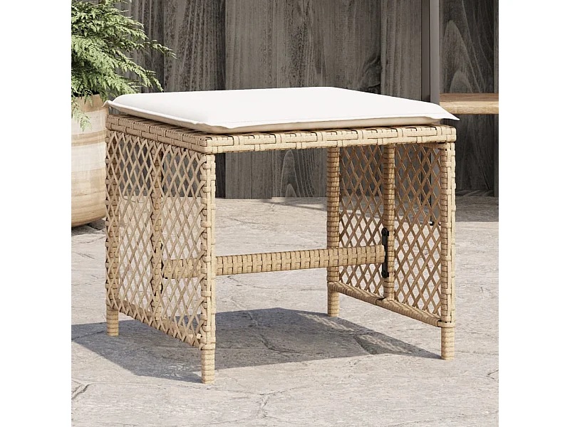 Gartenhocker und Kissen, 4er-Set, Beige, 41 x 41 x 36 cm, Rattan