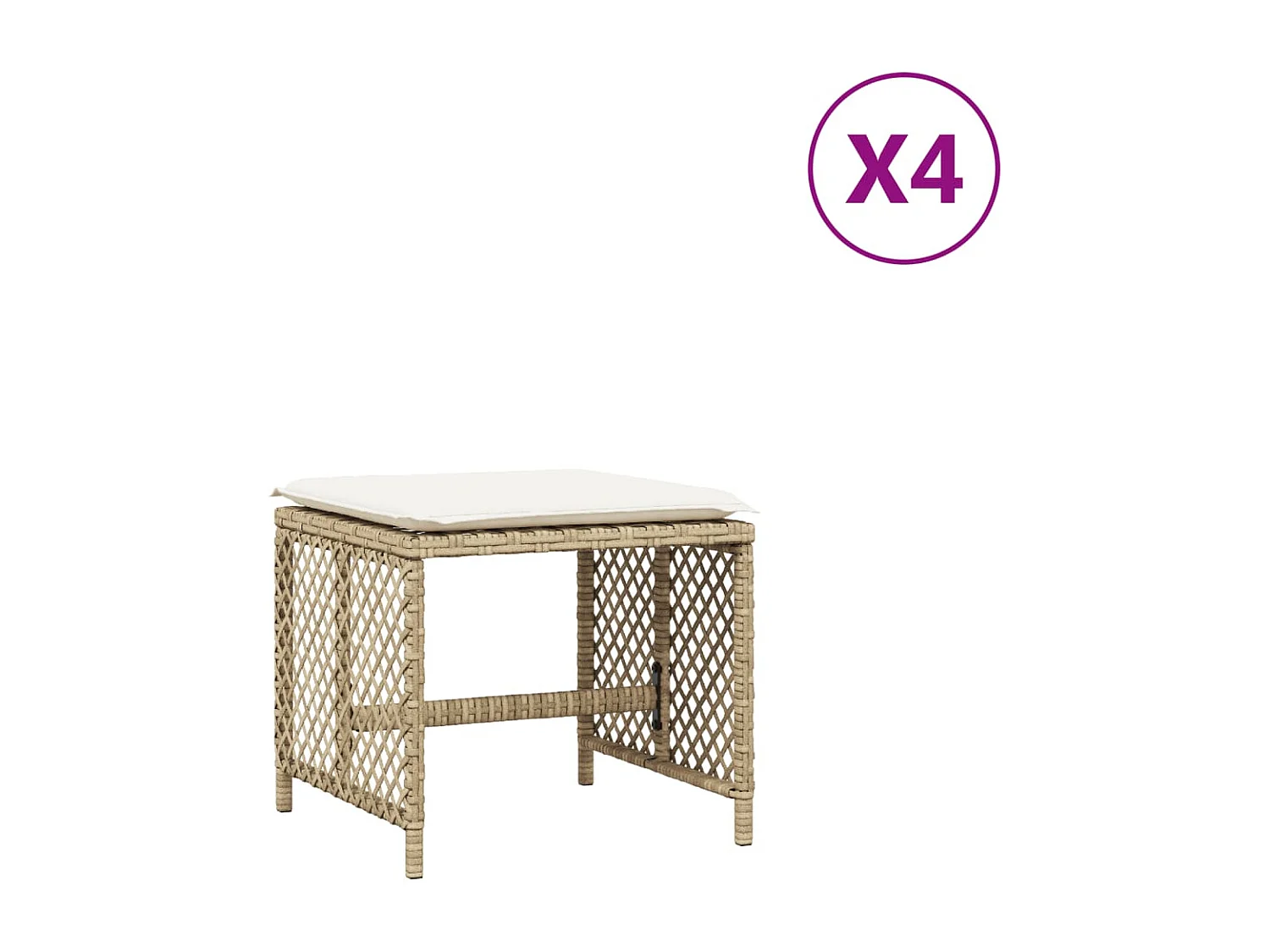 Gartenhocker und Kissen, 4er-Set, Beige, 41 x 41 x 36 cm, Rattan