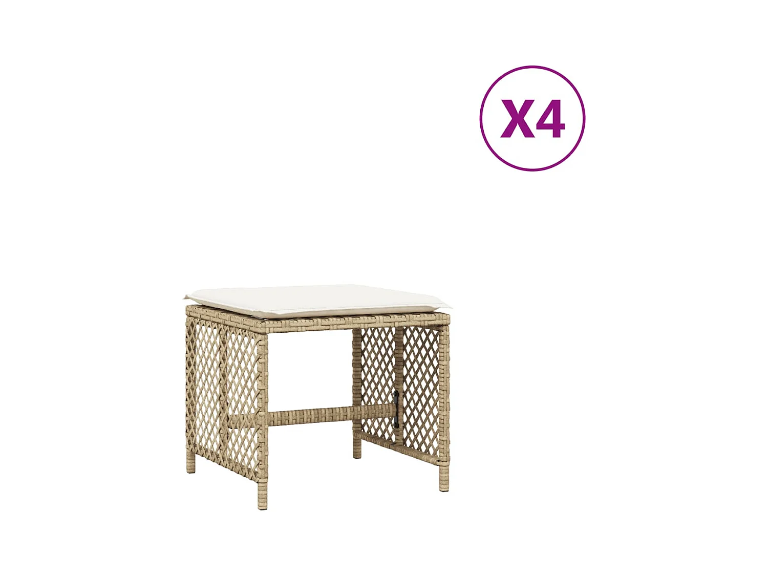 Tabourets de jardin et coussins lot de 4 beige 41x41x36cm rotin