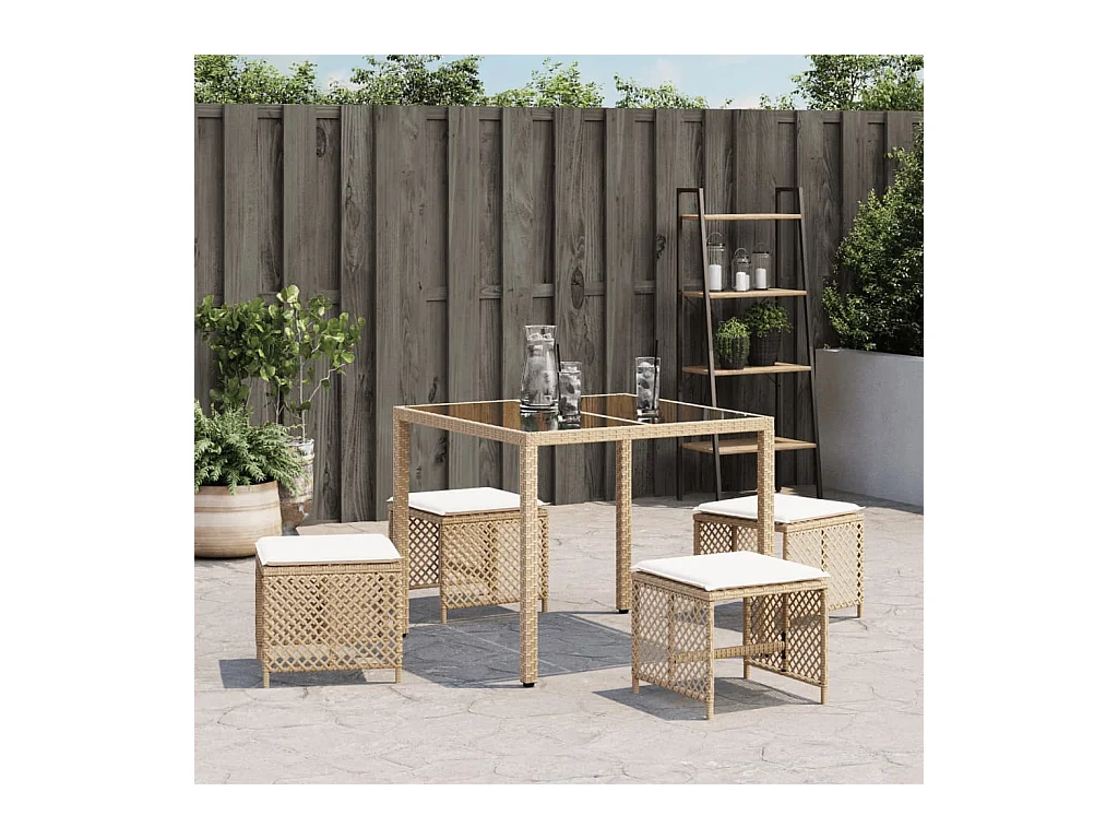 Tabourets de jardin et coussins lot de 4 beige 41x41x36cm rotin
