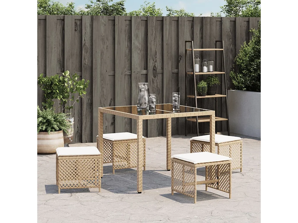 Tabourets de jardin et coussins lot de 4 beige 41x41x36cm rotin