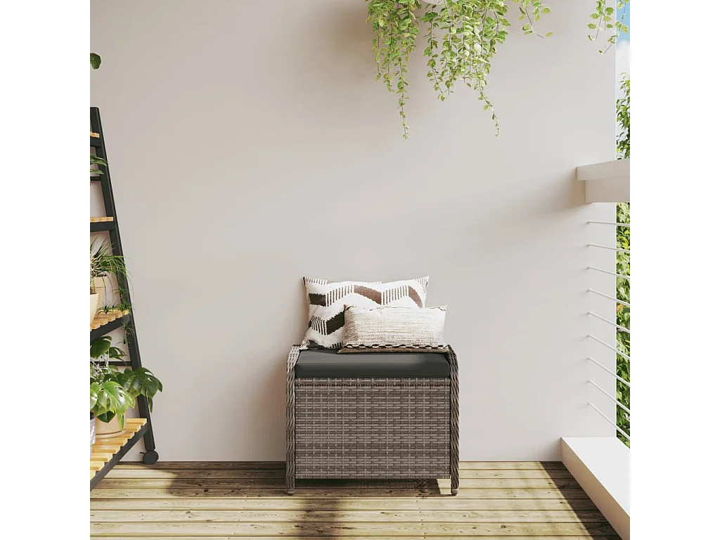 Tabouret de jardin avec coussin gris 58x46x46 cm résine tressée