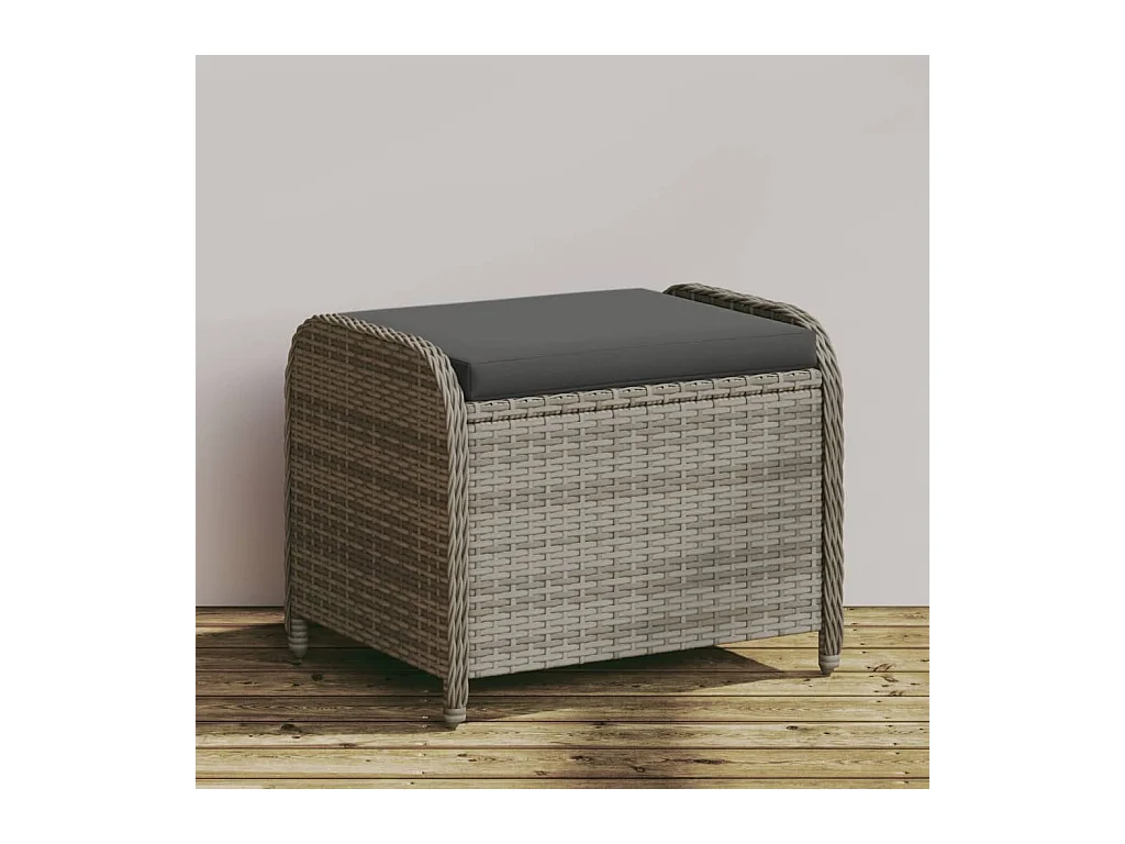 Tabouret de jardin avec coussin gris 58x46x46 cm résine tressée