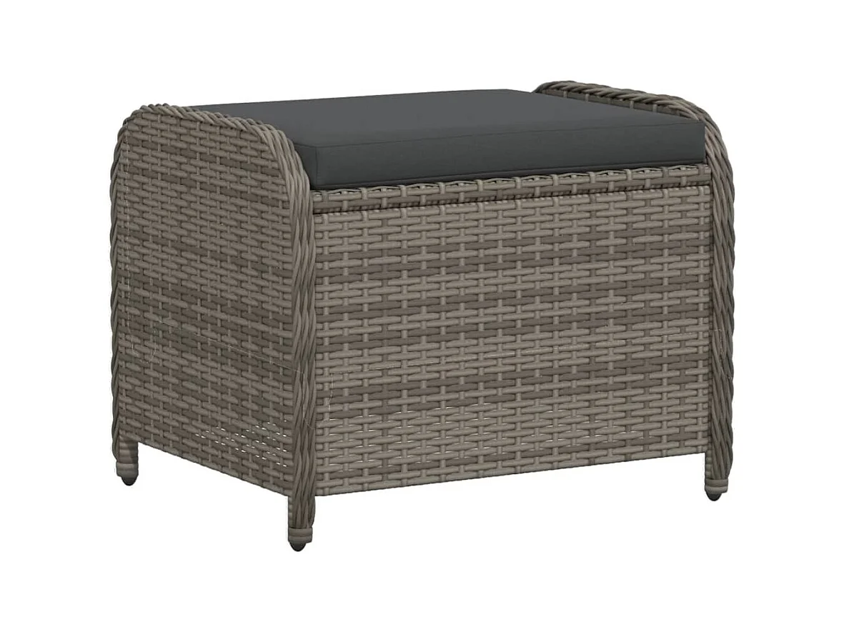 Tabouret de jardin avec coussin gris 58x46x46 cm résine tressée