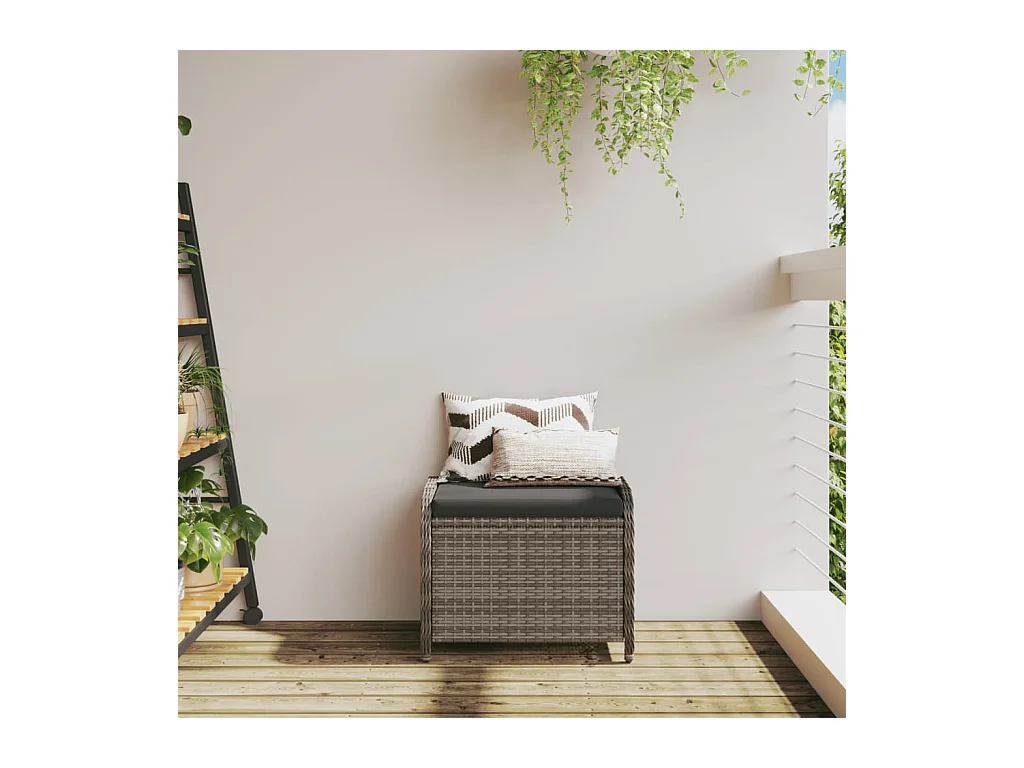 Tabouret de jardin avec coussin gris 58x46x46 cm résine tressée