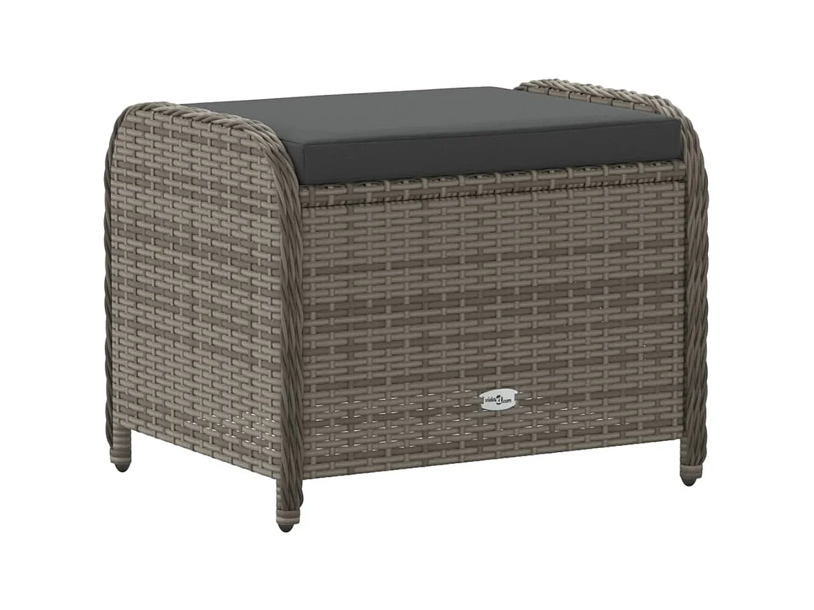 Tabouret de jardin avec coussin gris 58x46x46 cm résine tressée