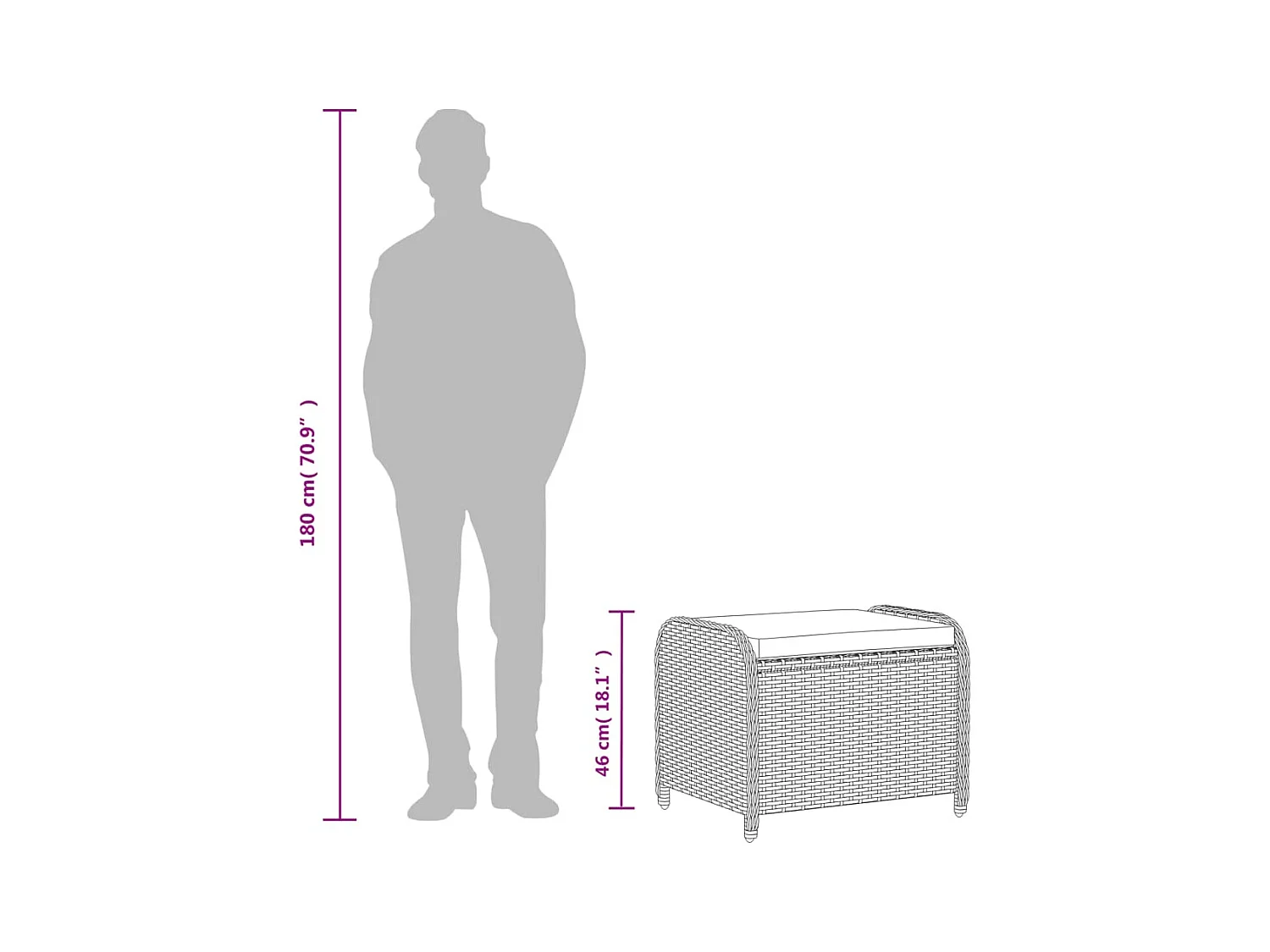 Tabouret de jardin avec coussin gris 58x46x46 cm résine tressée