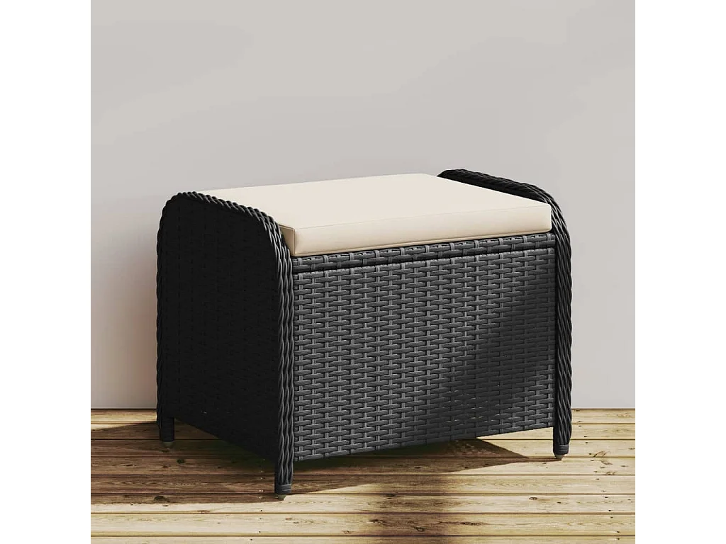 Tabouret de jardin avec coussin noir 58x46x46 cm résine tressée