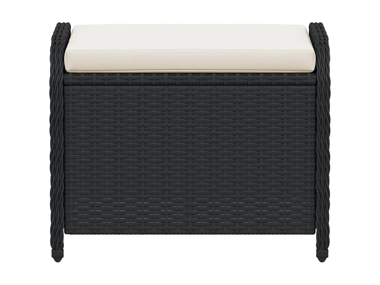 Tabouret de jardin avec coussin noir 58x46x46 cm résine tressée