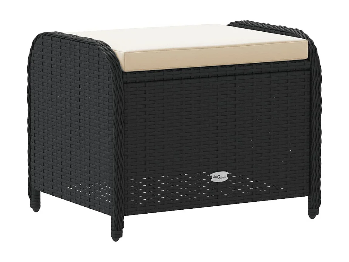 Tabouret de jardin avec coussin noir 58x46x46 cm résine tressée