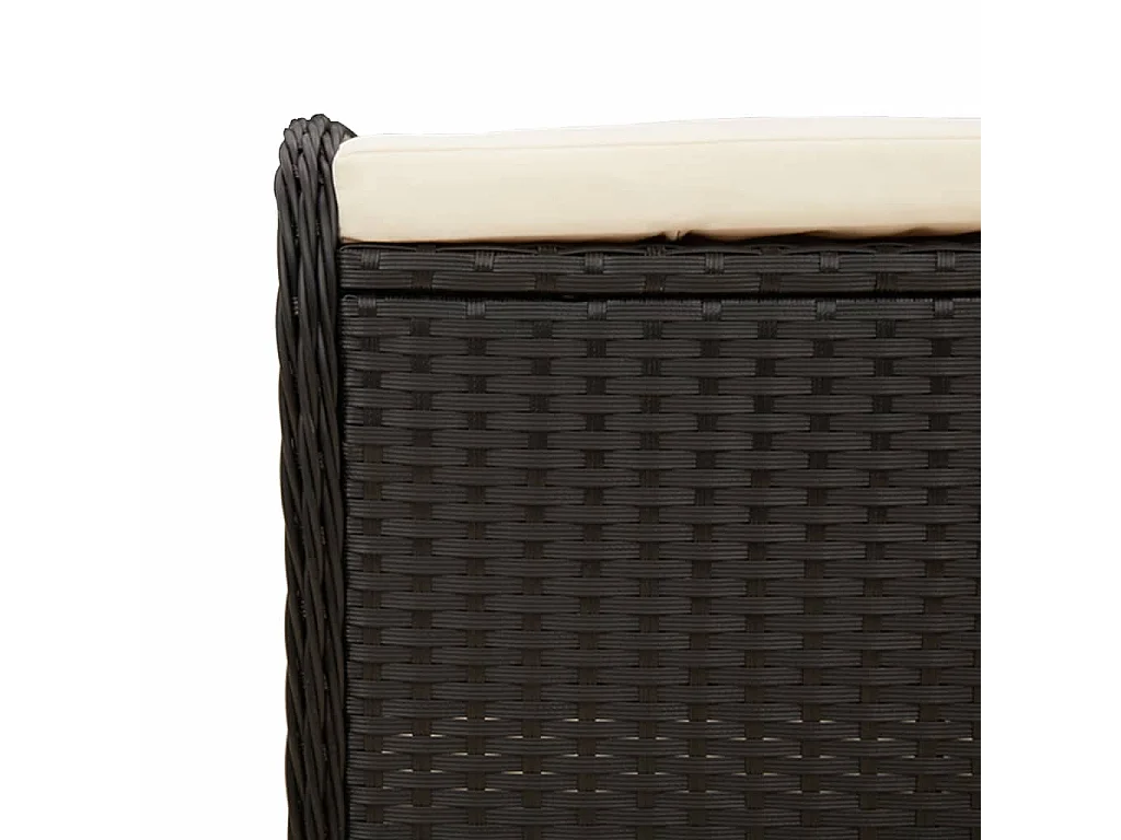 Tabouret de jardin avec coussin noir 58x46x46 cm résine tressée
