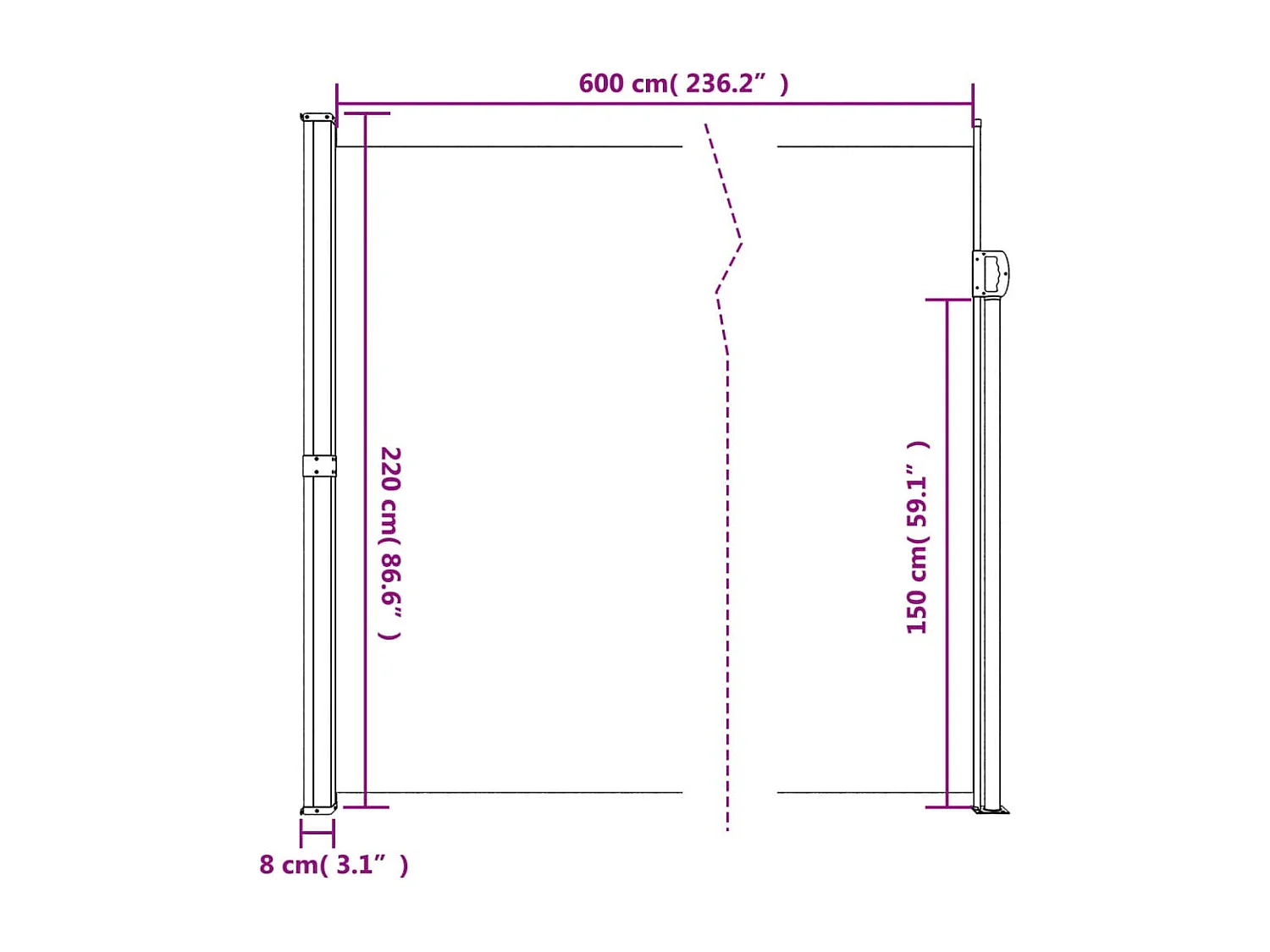 Tenda laterale retrattile beige 220x600 cm