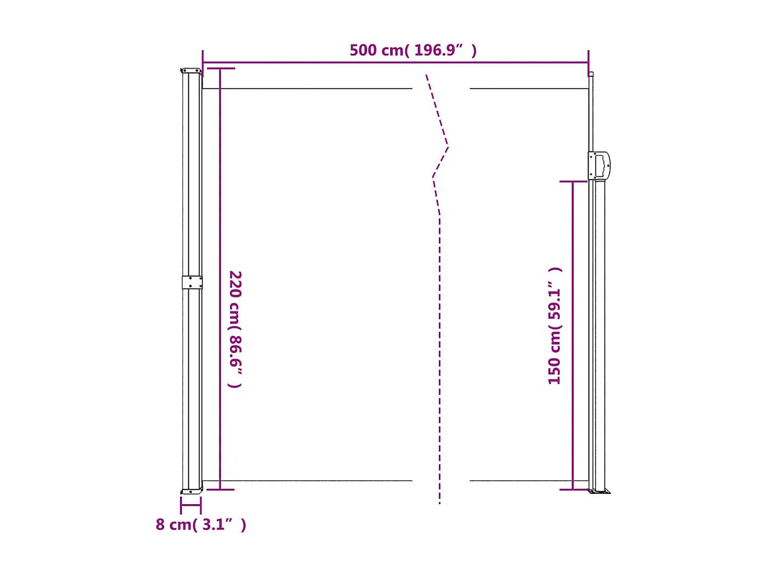 Auvent latéral rétractable beige 220x500 cm