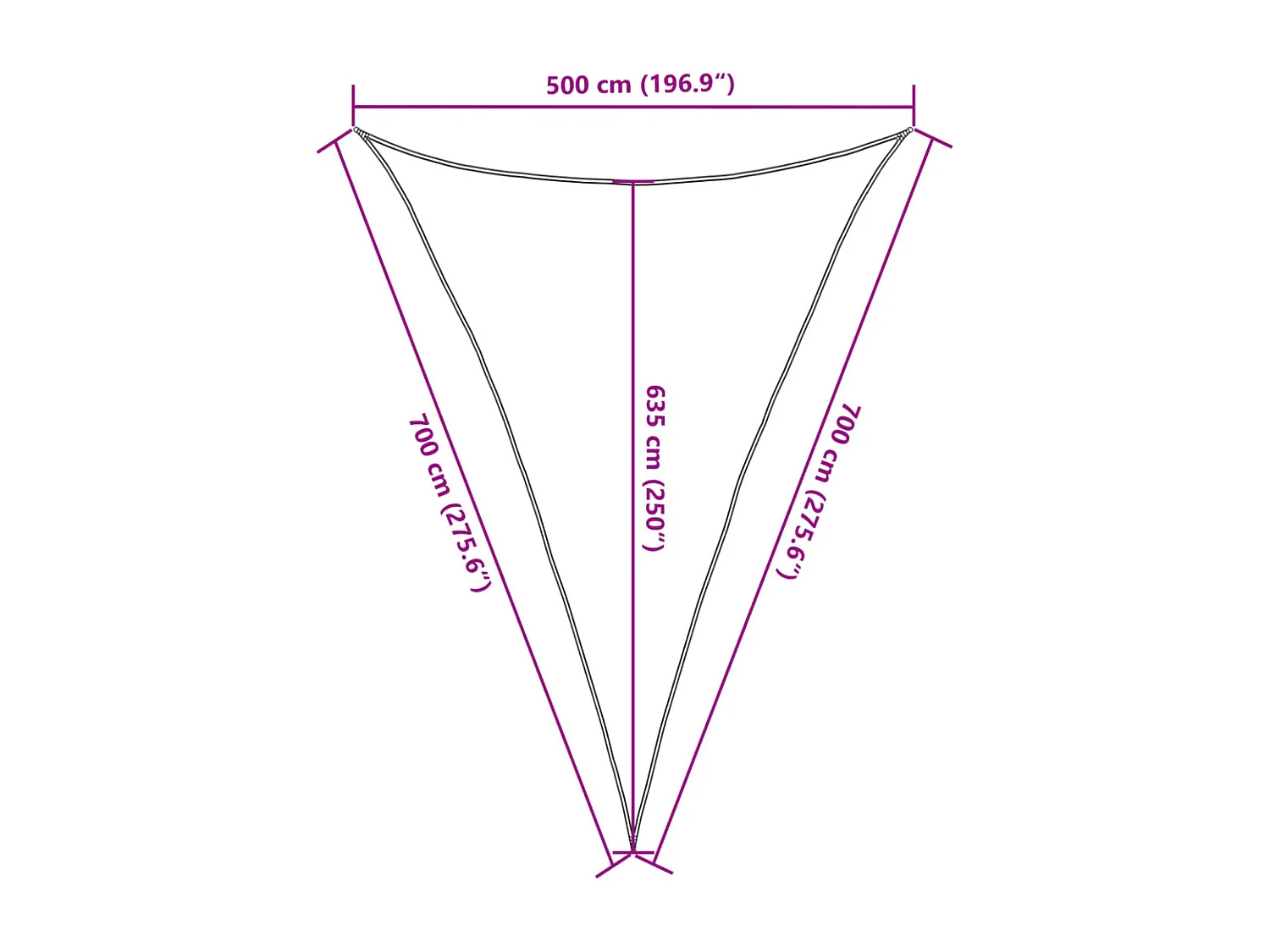 Voile d'ombrage gris clair 5x7x7 m 100% polyester oxford