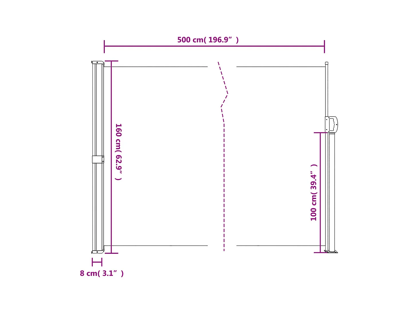 Auvent latéral rétractable beige 160x500 cm