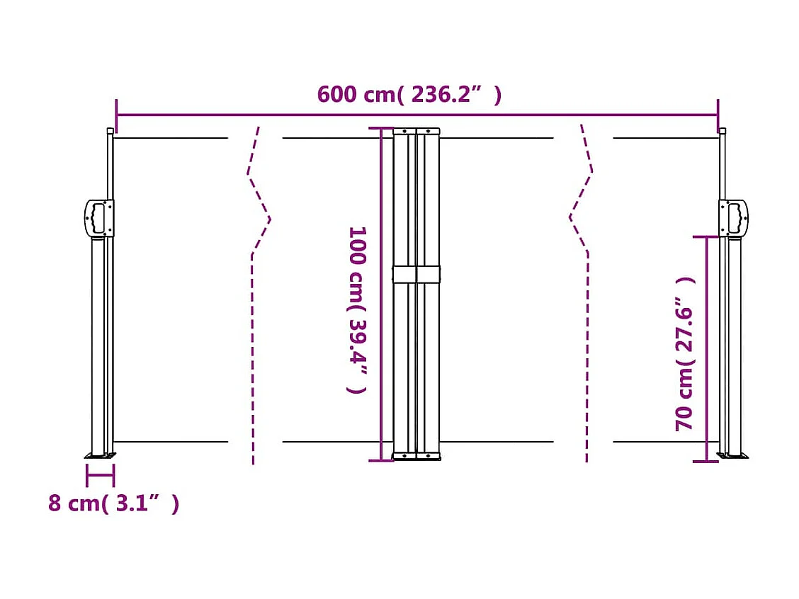 Toldo lateral retráctil terracota 100x600 cm