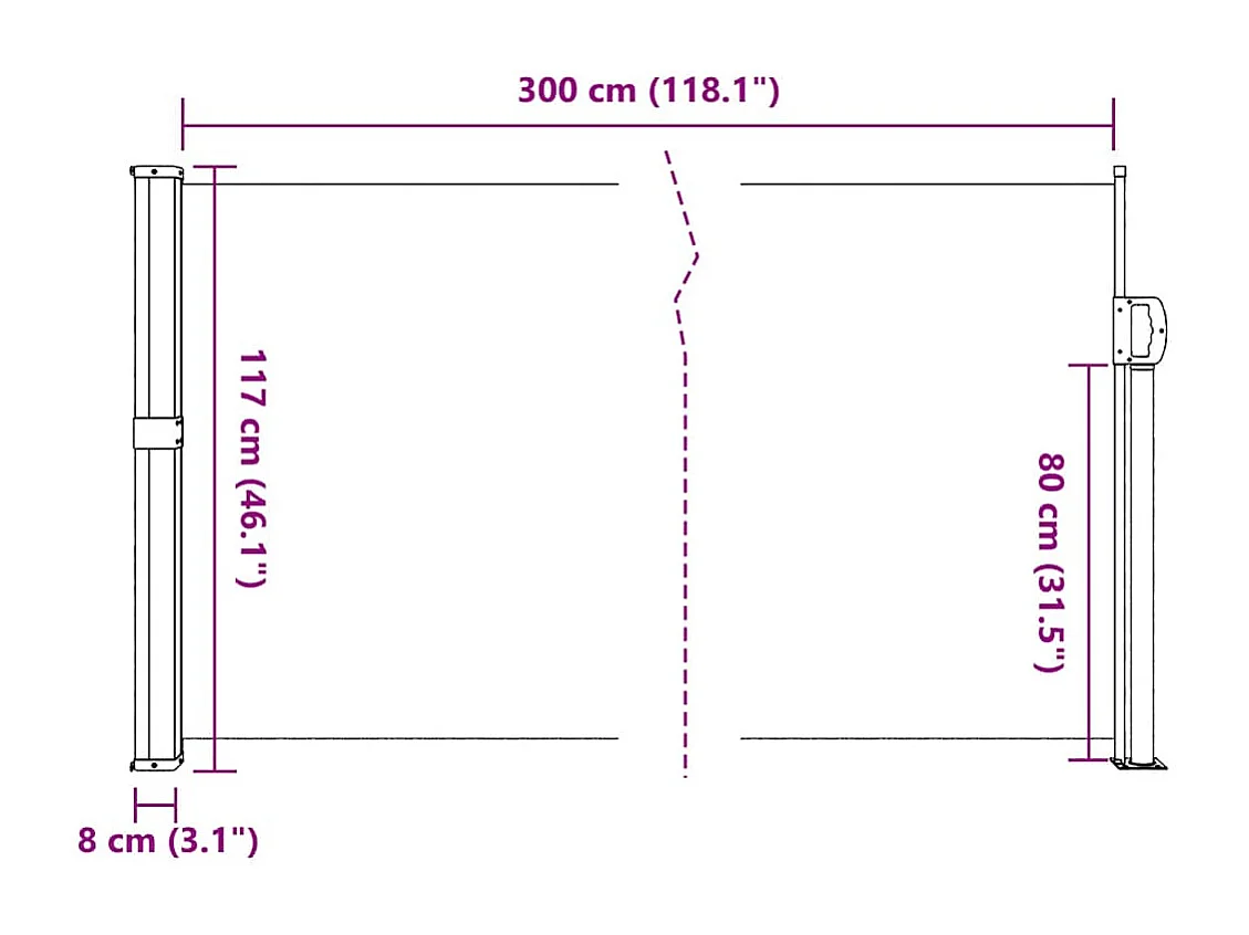 Auvent latéral rétractable vert foncé 117x300 cm