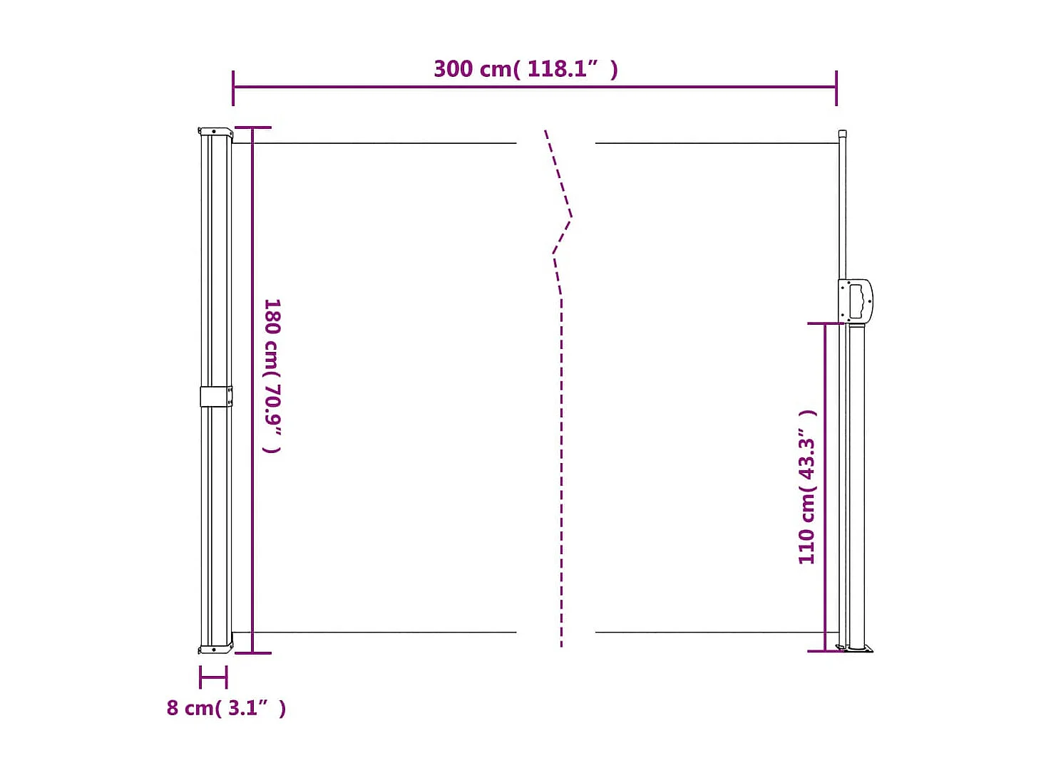 Tenda laterale retrattile tortora 180x300 cm