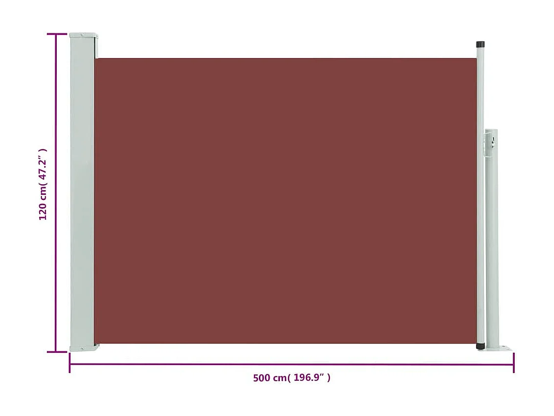 Toldo lateral retrátil para pátio 120x500 cm marrom