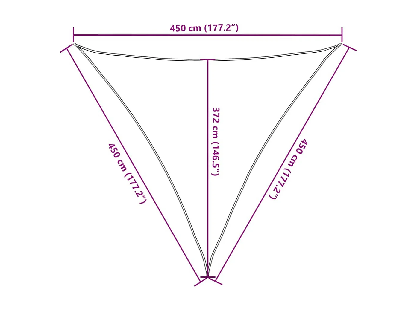 Vela de sombra de areia 4,5x4,5x4,5 m 100% poliéster oxford
