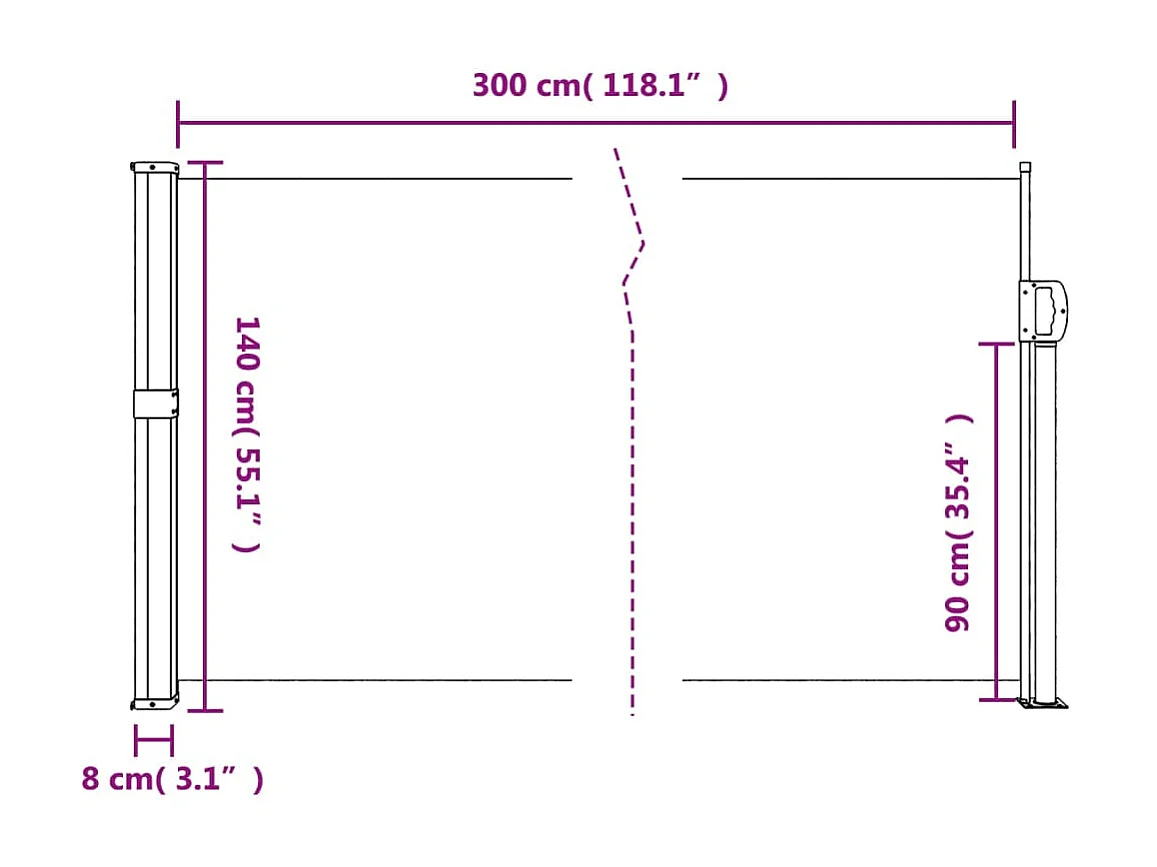 Toldo lateral retrátil verde escuro 140x300 cm
