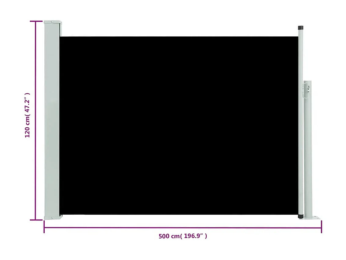 Auvent latéral rétractable de patio 120x500 cm Noir