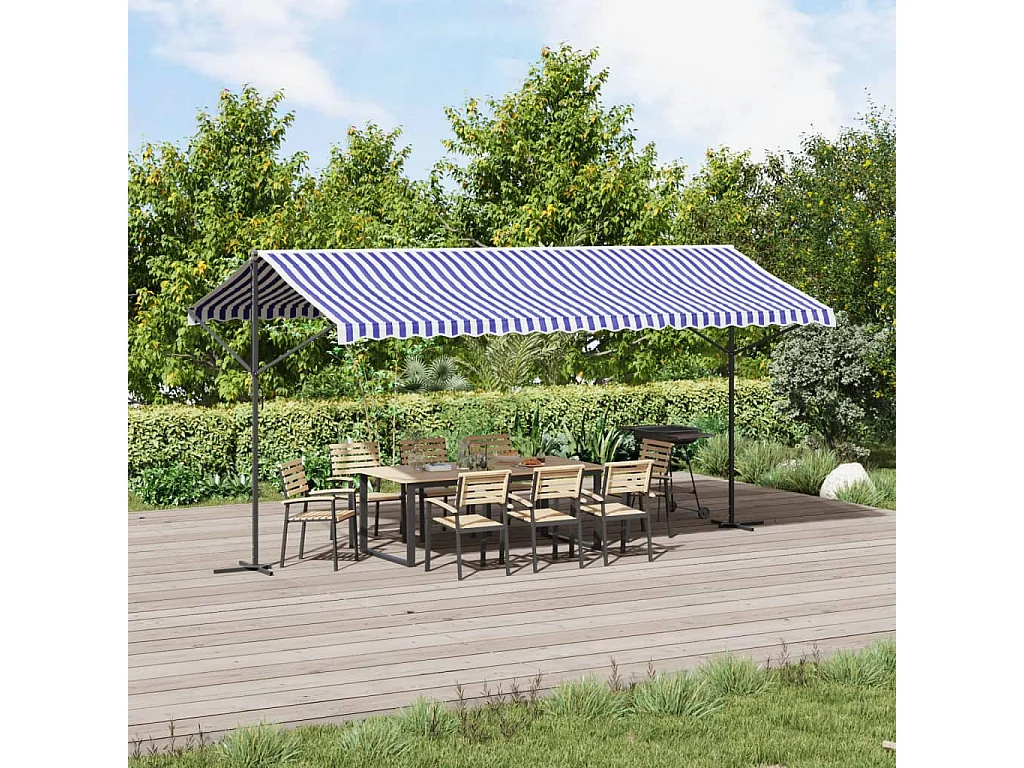 Tenda da sole autoportante blu e bianca 500x300 cm in tessuto e acciaio