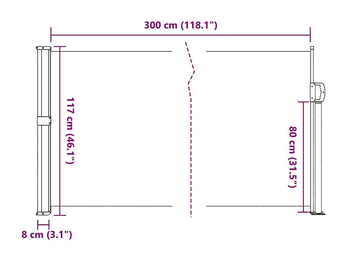Toldo lateral retrátil branco 117x300 cm