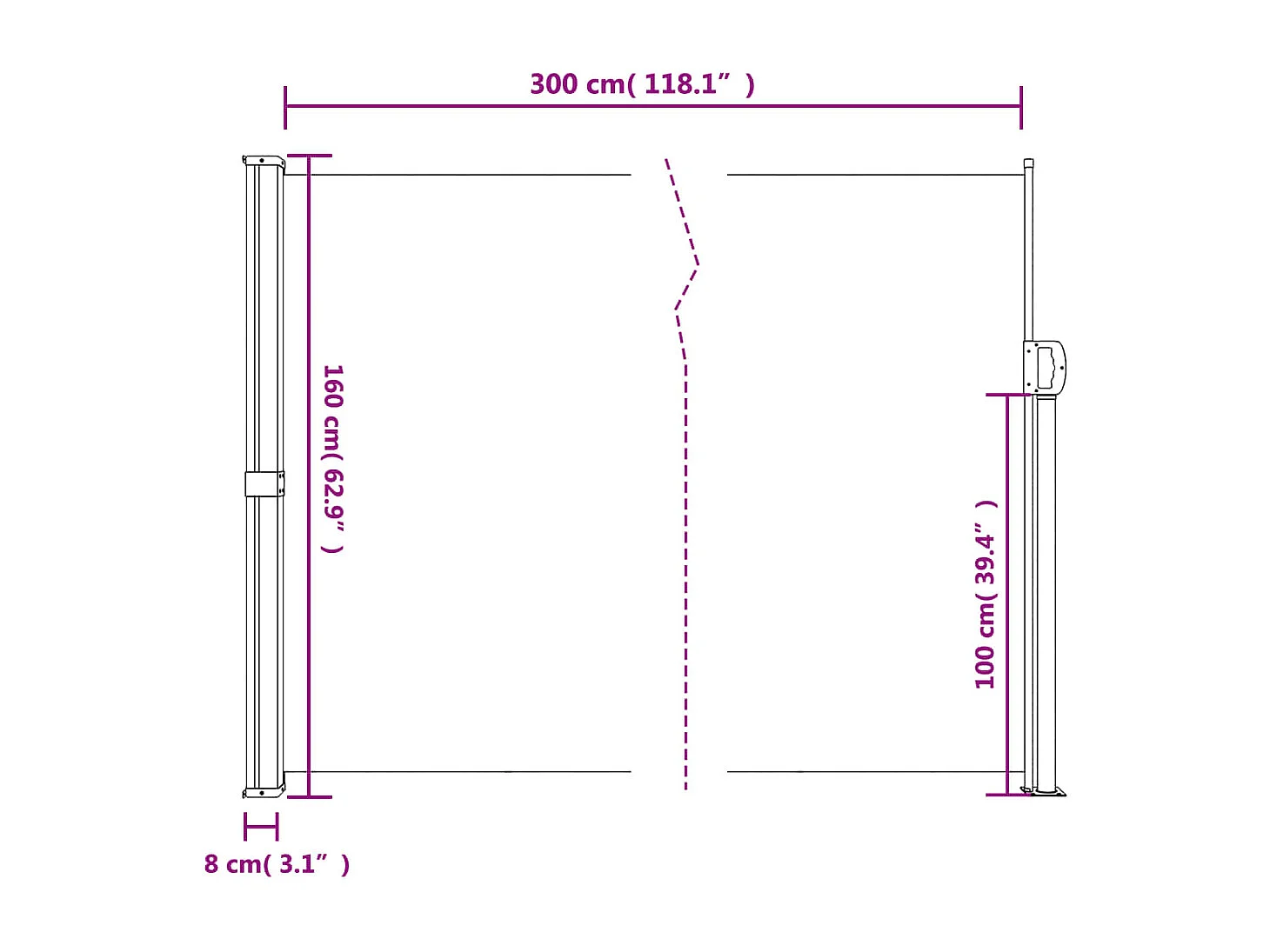 Tenda laterale retrattile verde scuro 160x300 cm