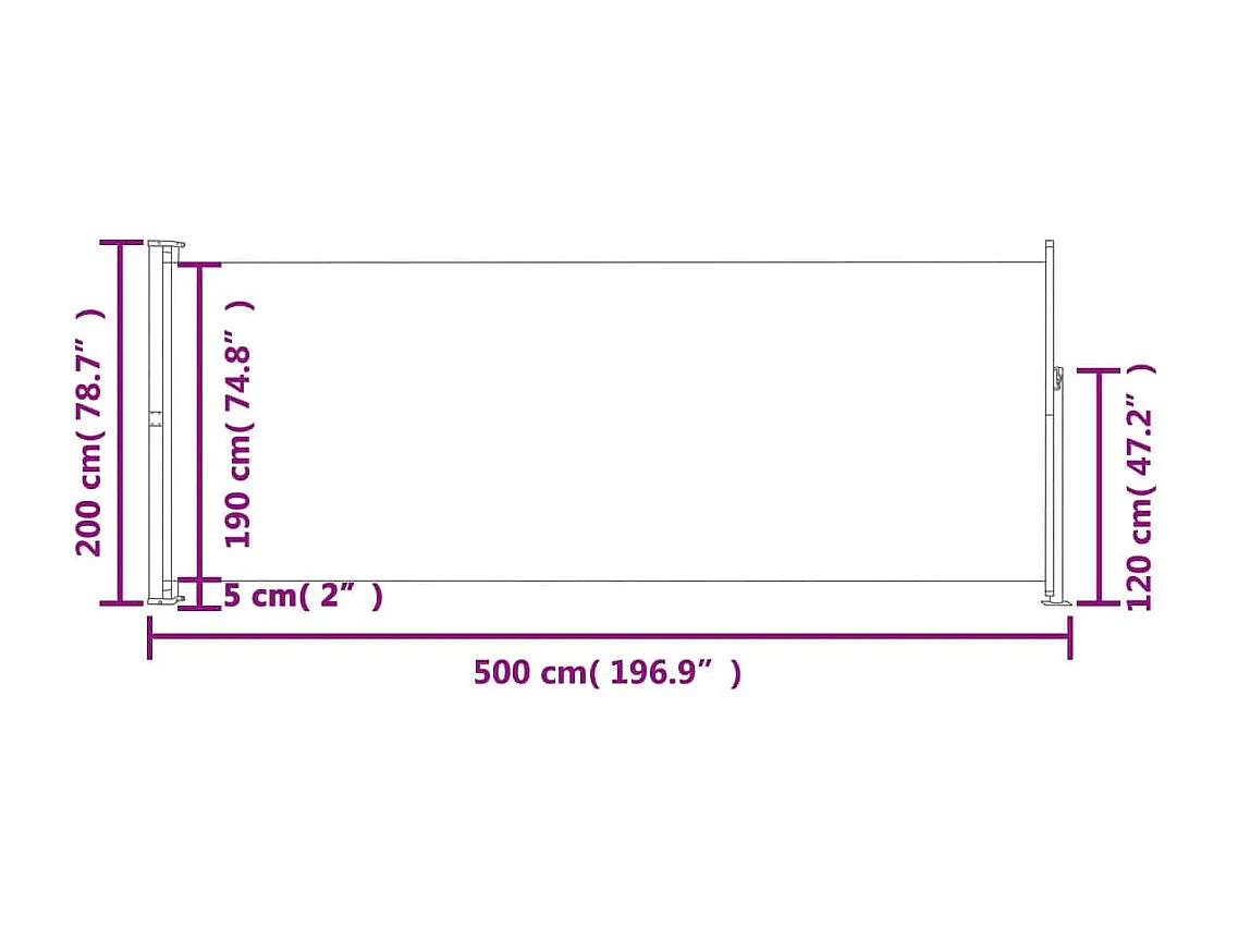 Toldo lateral retrátil para pátio 200x500 cm marrom