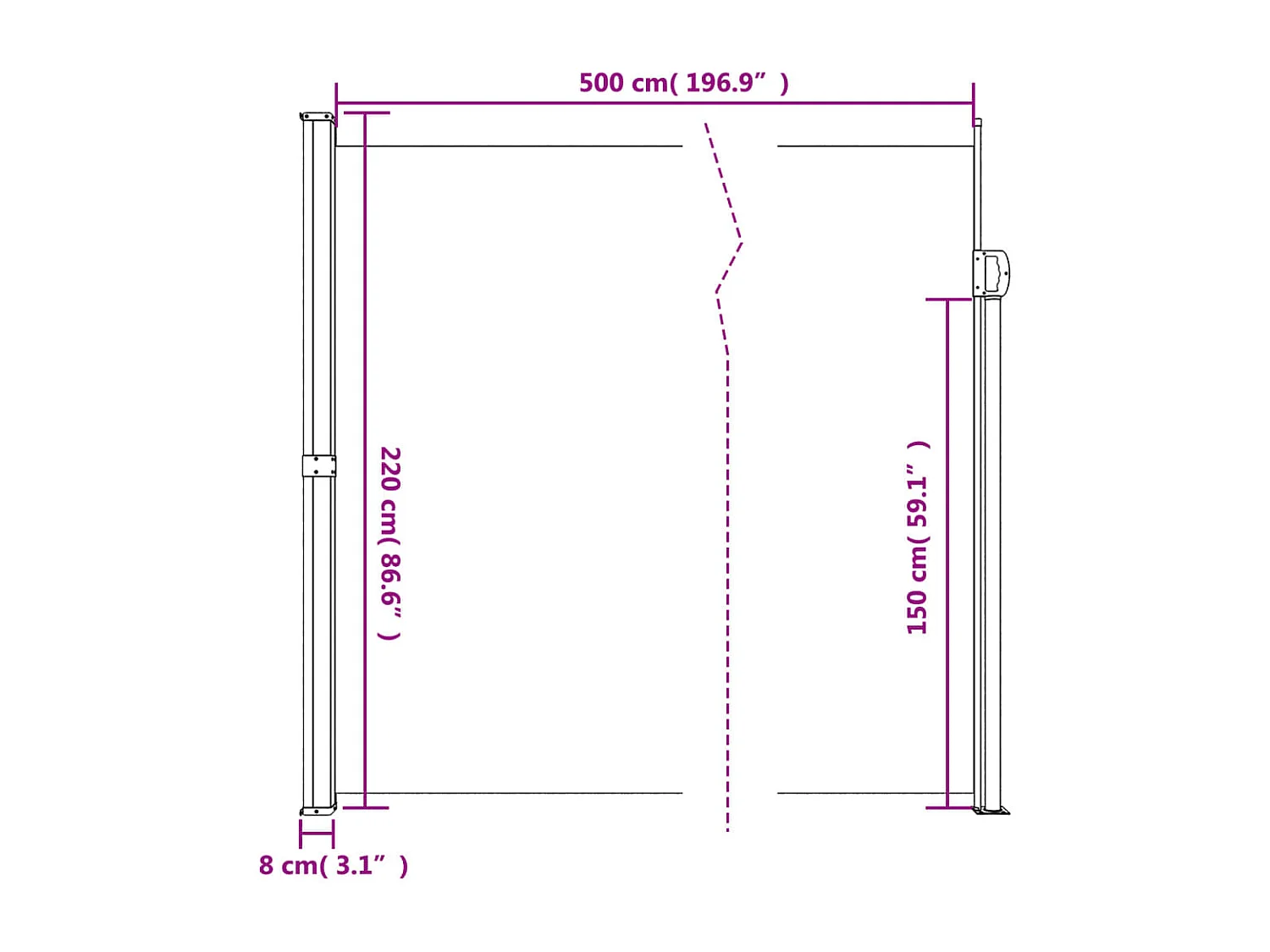 Auvent latéral rétractable vert foncé 220x500 cm