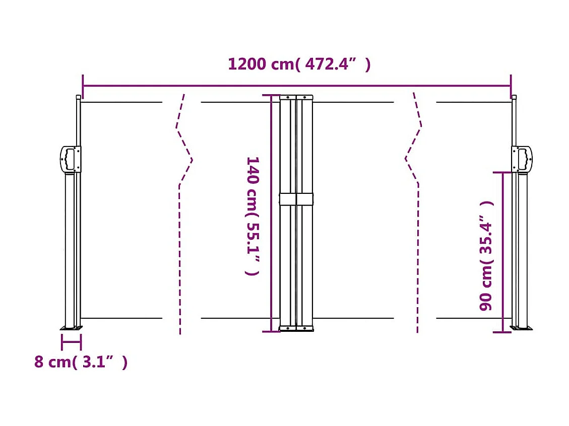 Toldo lateral retrátil em terracota 140x1200 cm