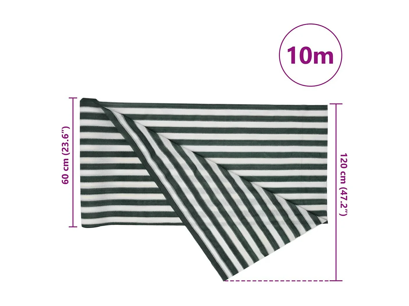 Filet brise-vue vert et blanc 1,2x10 m PEHD 75 g/m²