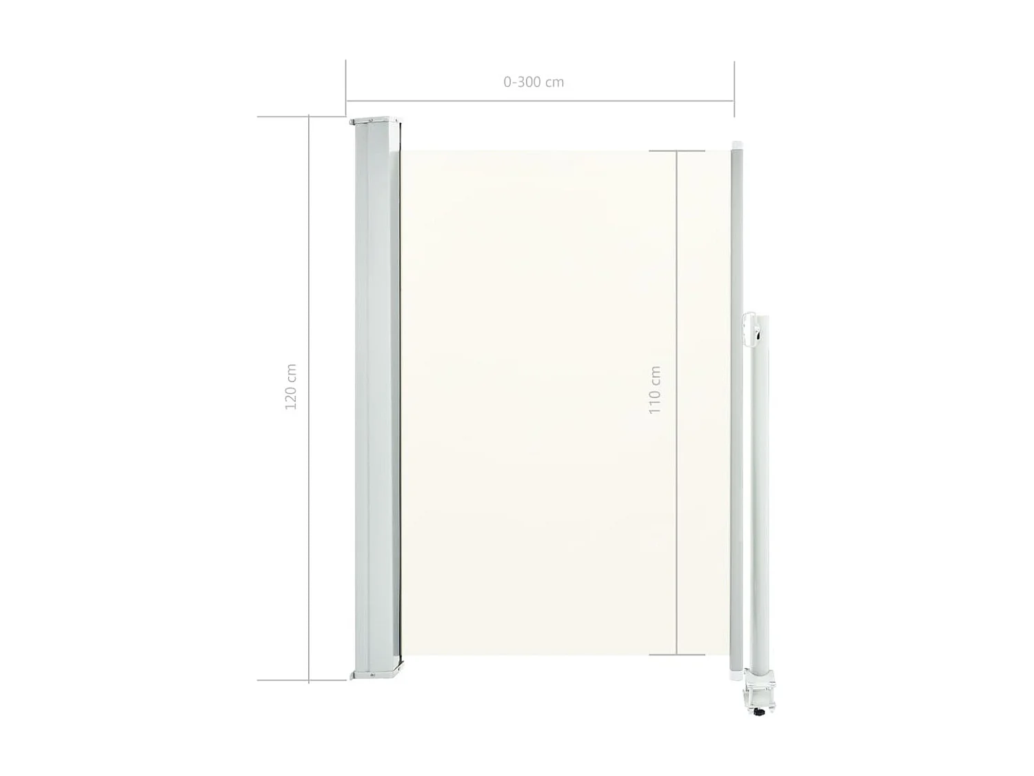 Toldo lateral retrátil para pátio 120 x 300 cm branco