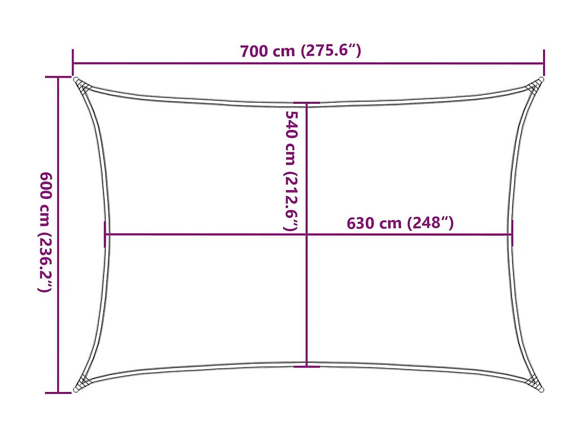 Sonnensegel 160 g/m² rechteckig hellgrau 6x7 m HDPE