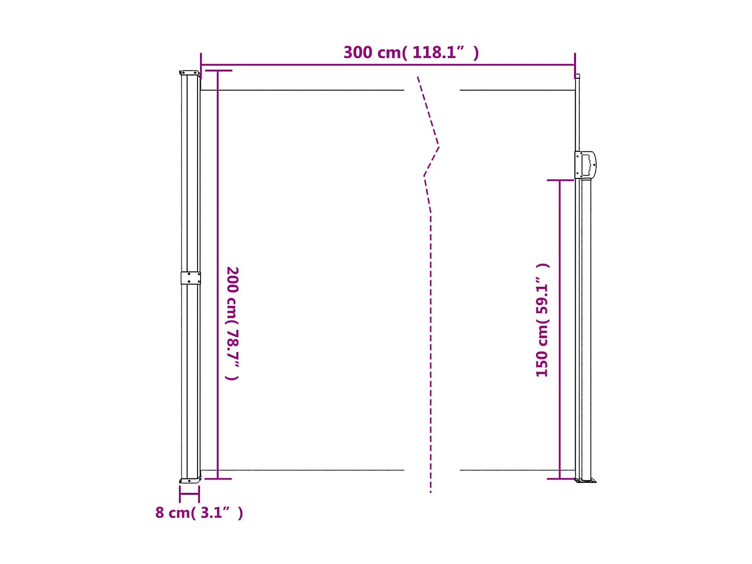 Dunkelgrüne einziehbare Seitenmarkise 200x300 cm
