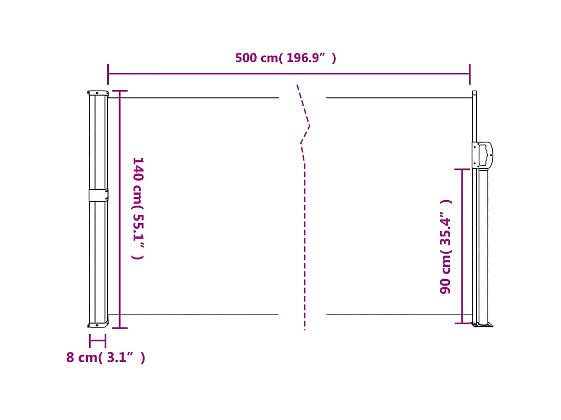 Auvent latéral rétractable beige 140x500 cm
