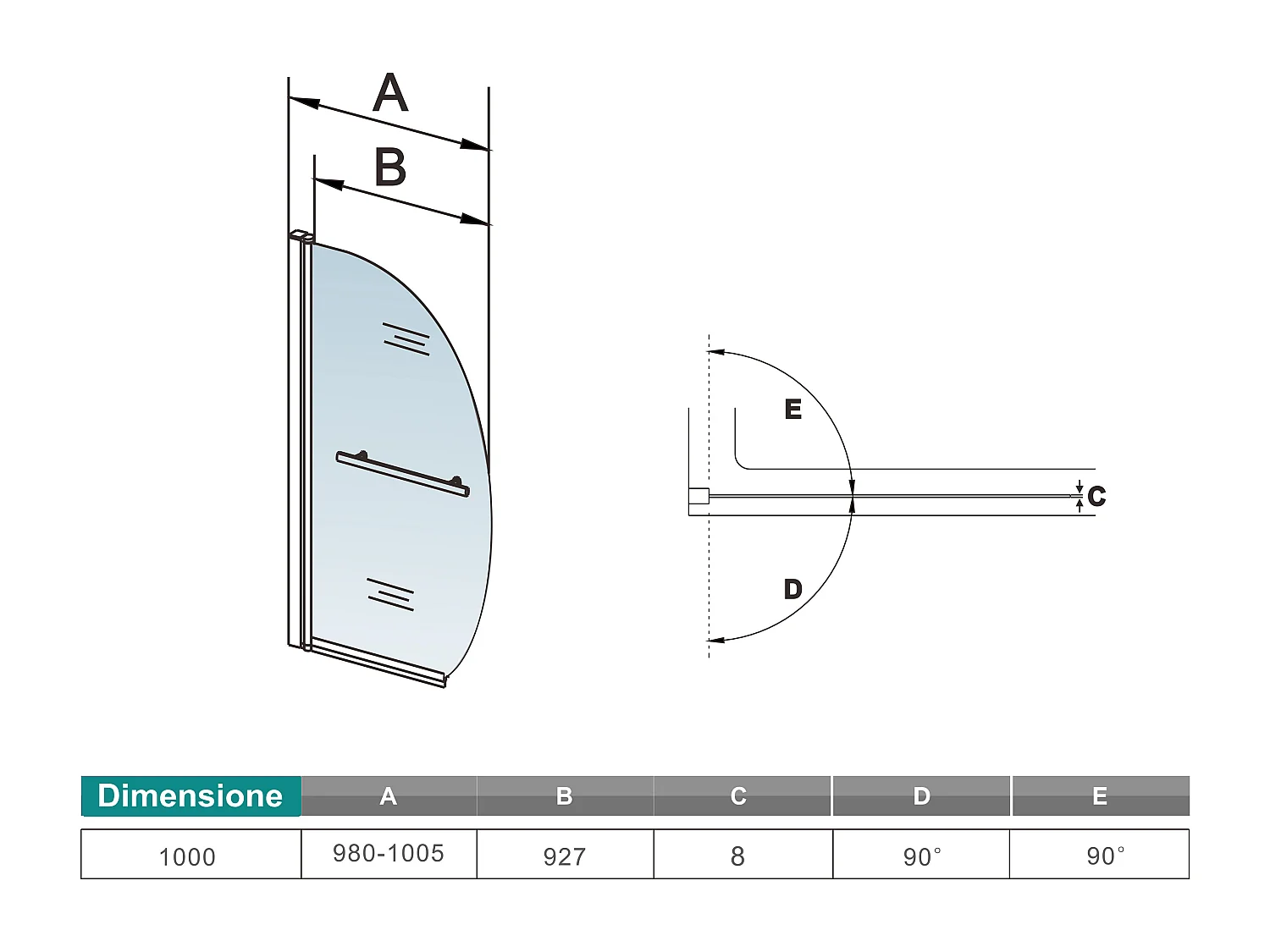 100x150cm Parete Vasca Doccia Sopravasca Singolo Pannello Forma Vela Girevole in Vetro Temperato 8 mm Anticalcare Telaio Cromato Lucido