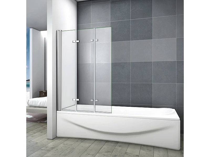 130x140cm Parete Per Vasca Doccia Tre Ante Movibili Pieghevoli a Libro Vetro Temperato 6 mm Anticalcare Telaio Cromato Lucido